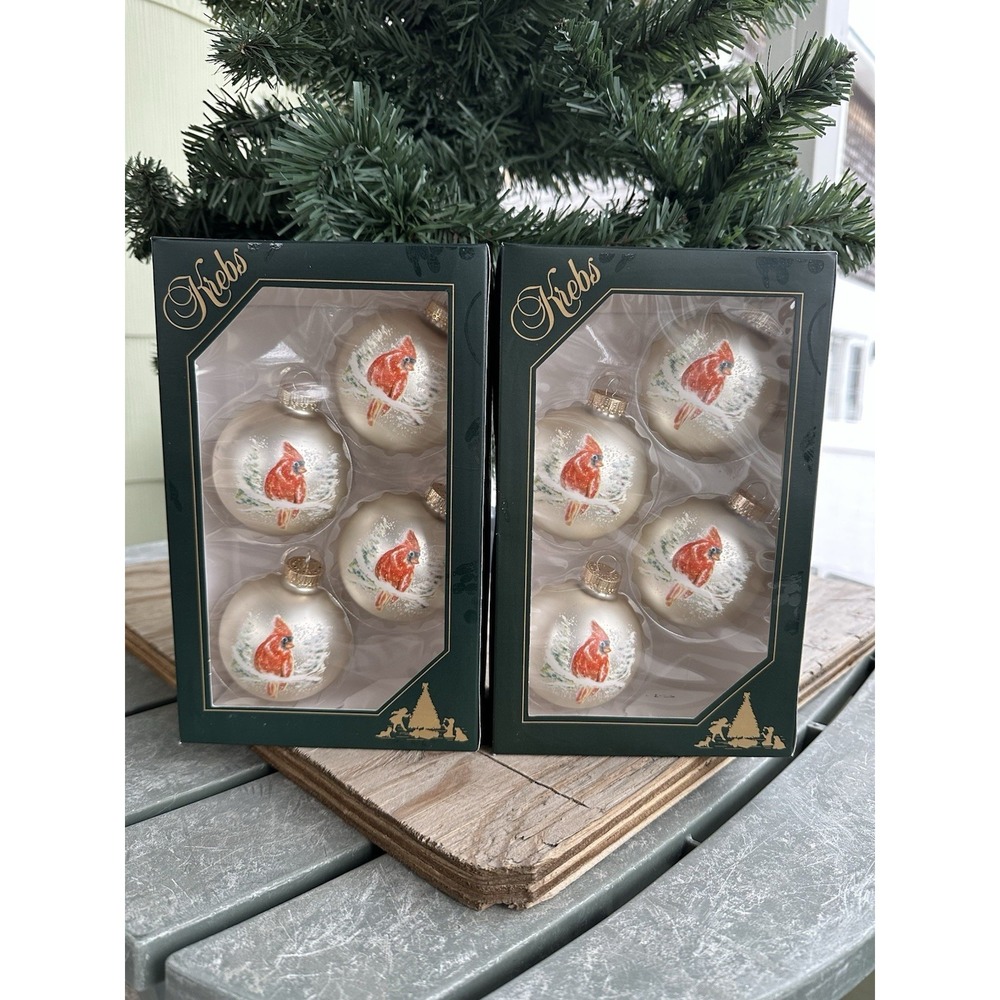 New Krebs‎ Hand Blown Glass Ball Ornaments Cardinals 8pc Set